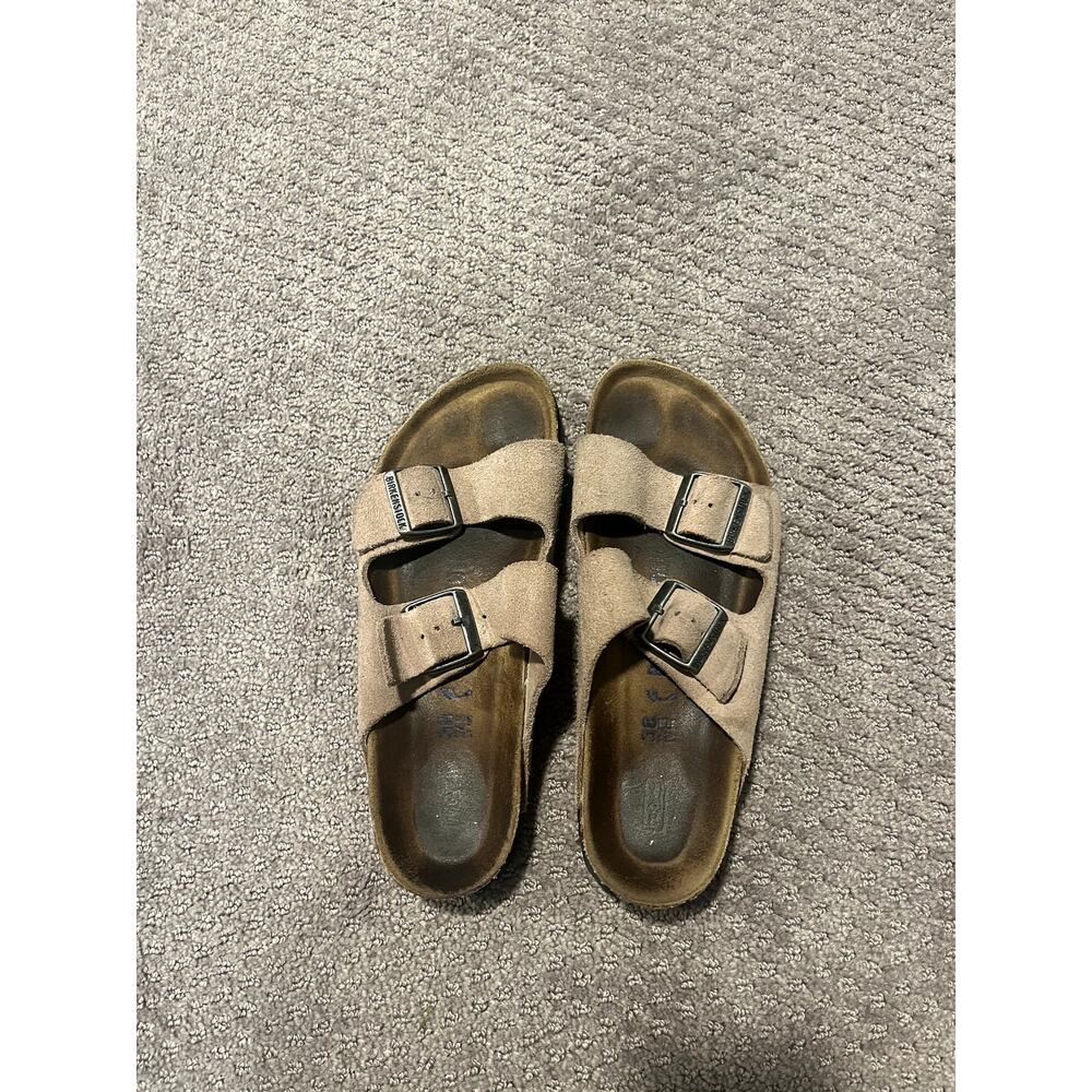 Birkenstock Arizona Two-Strap Sandals Suede Leather Soft Footbed Taupe Color